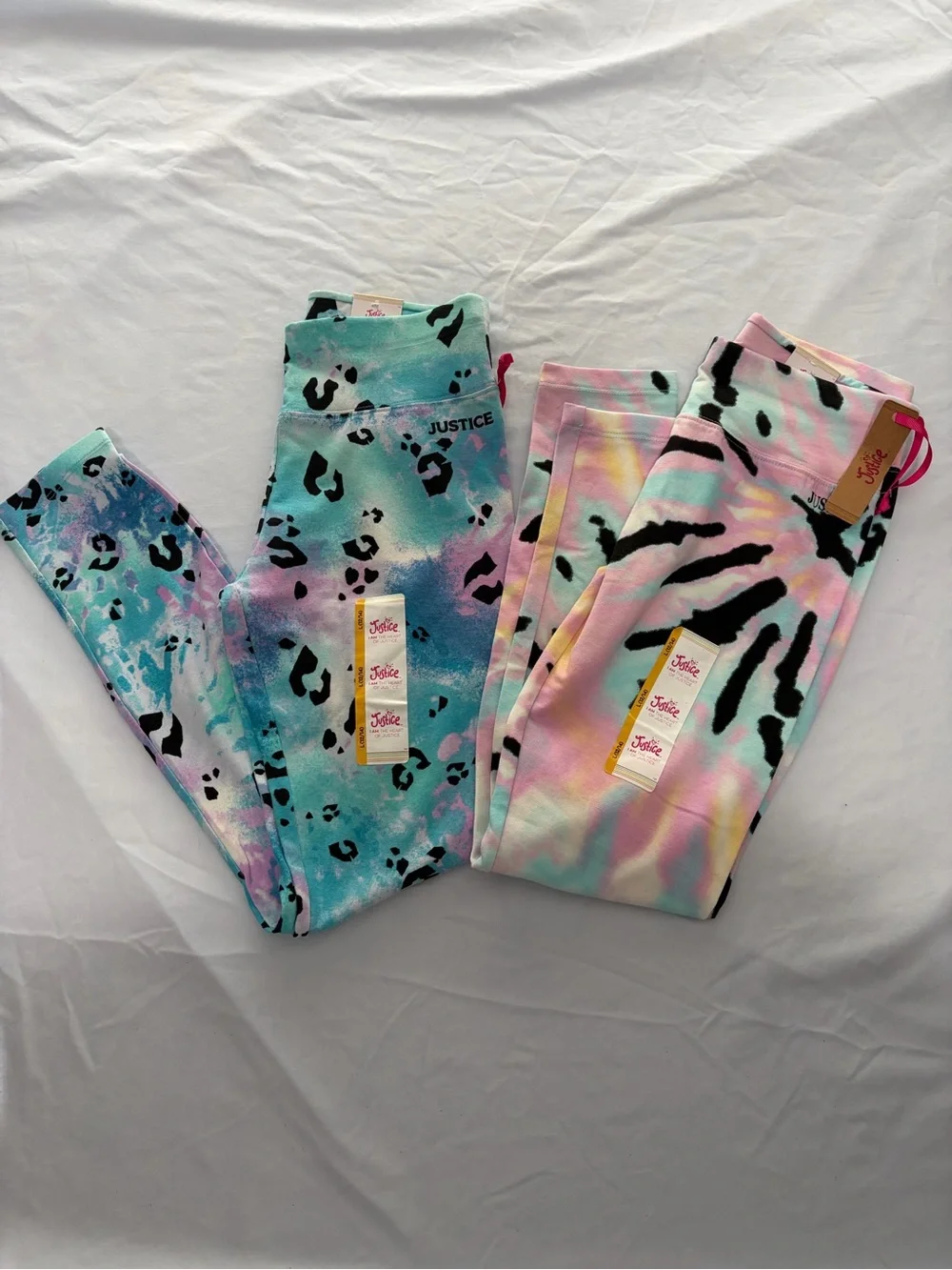 Lot of 2 Justice Girls Tie-Dye Print Leggings in Size L 12/14 New